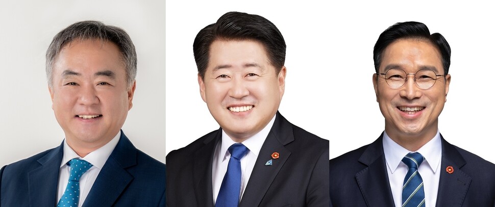 왼쪽부터 더불어민주당 송재호 후보(제주시갑) 오영훈 후보(제주시을) 위성곤 후보(서귀포시)