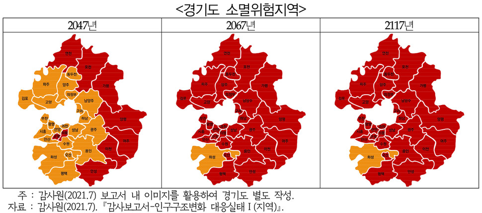 경기도 소멸위험지역 분포도. 경기연구원 제공