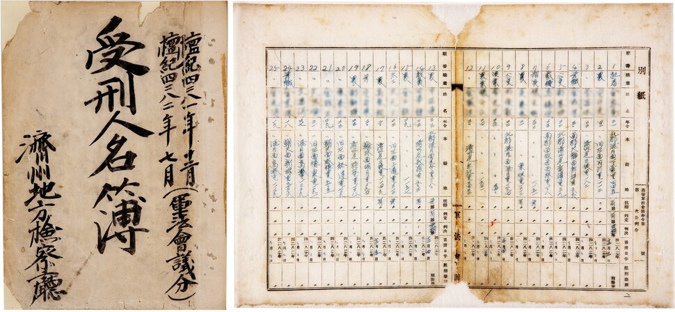 제주4·3 시기인 1948년과 1949년 두 차례에 걸쳐 이뤄진 군사재판 ‘수형인 명부’ 제주4·3평화재단 제공