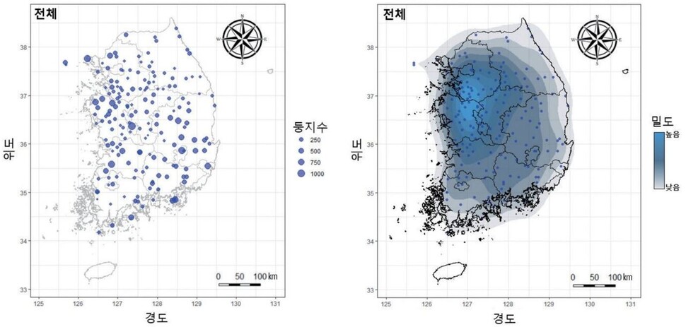 2018~19년 전국 백로 서식지를 조사한 결과다. 전국 각지에 흩어져 있다. 출처: 국립생물자원관, ‘한국의 백로 번식지’(2020)