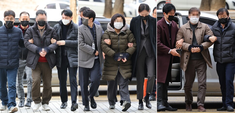 동남아 국가에서 북측 인사들과 접촉해 지령을 받고 활동한 혐의를 받는 경남진보연합 관계자들이 각각 31일 오후 영장실질심사를 받기 위해 서울 서초구 서울중앙지법에 출석하고 있다. 연합뉴스