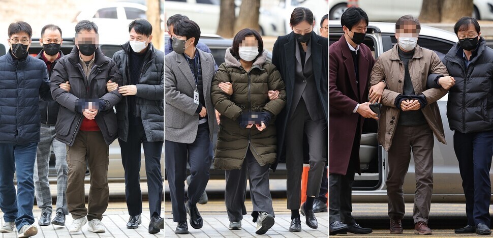 동남아 국가에서 북측 인사들과 접촉해 지령을 받고 활동한 혐의를 받는 경남진보연합 관계자들이 각각 지난달 31일 오후 영장실질심사를 받기 위해 서울 서초구 서울중앙지법에 출석하고 있다. 연합뉴스