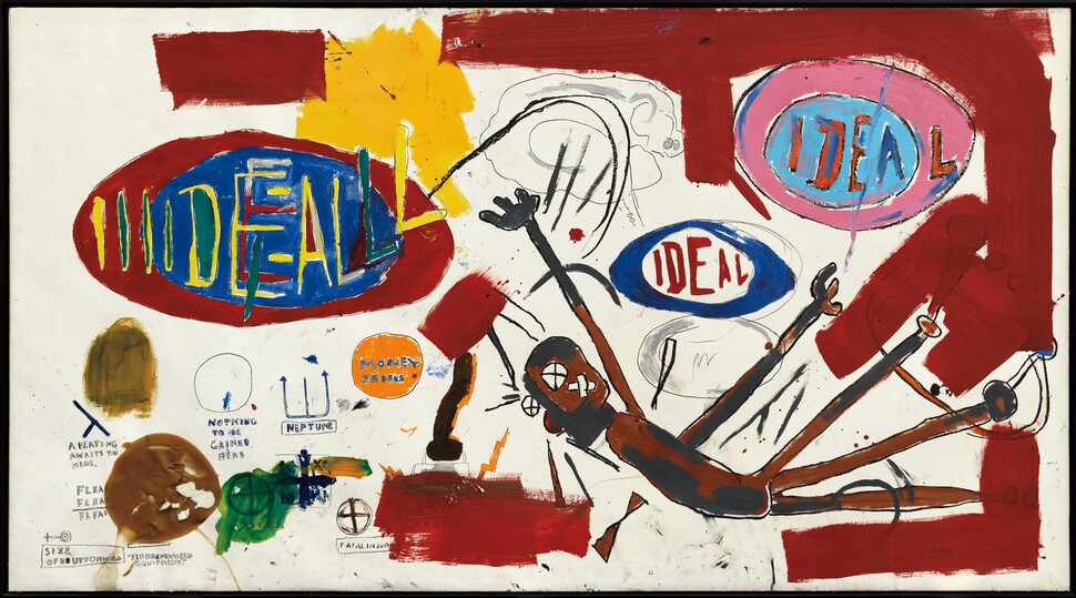 Victor 25448, 1987, Acrylic, oil stick, wax, and crayon on paper laid on canvas, 182.9×332.7cm ©Estate of Jean-Michel Basquiat. Licensed by Artestar, New York Victor 25448, 1987, Acrylic, oil stick, wax, and crayon on paper laid on canvas, 182.9×332.7cm ©Estate of Jean-Michel Basquiat. Licensed by Artestar, New York