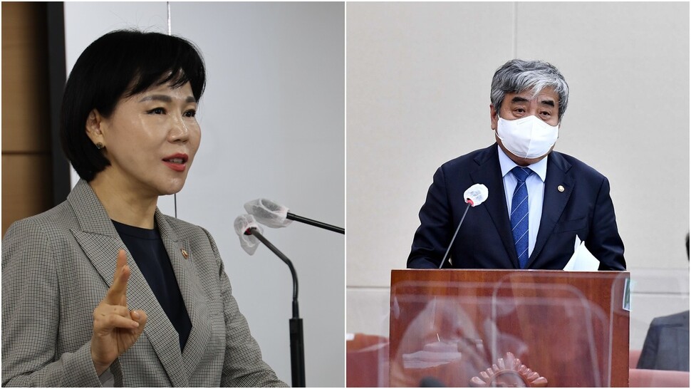 전현희 국민권익위원장(왼쪽)과 한상혁 방송통신위원장. 연합뉴스, 공동취재사진