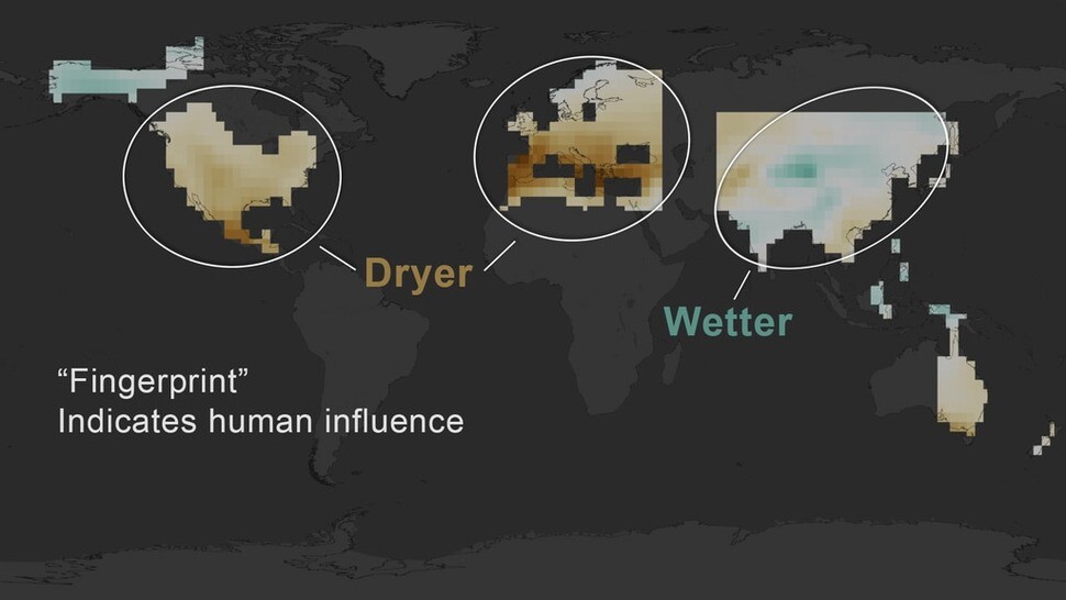 지구의 가뭄과 습윤 현상에 인간 활동에 의한 기후변화 흔적이 남기 시작한 20세기 전반기에 오스트레일리아와 지중해 지역은 건조해지고 중앙아시아 지역은 습윤해졌다. ‘네이처’ 제공