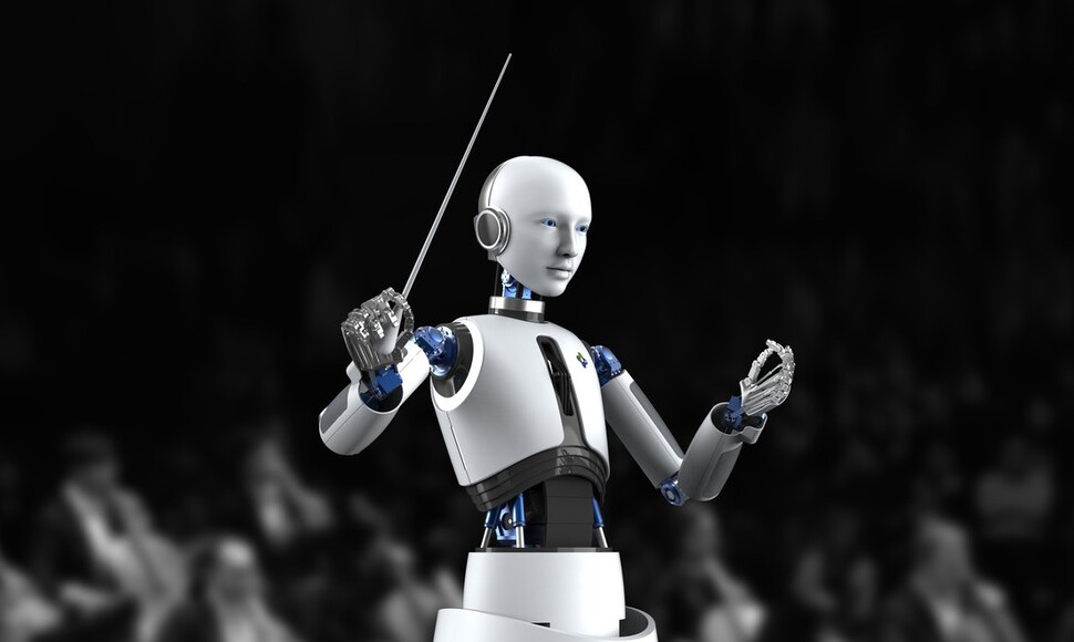 국내 처음 선보인 안드로이드 로봇 지휘자 ‘에버6’은 팔과 손 동작이 제법 유연했다. 국립극장 제공