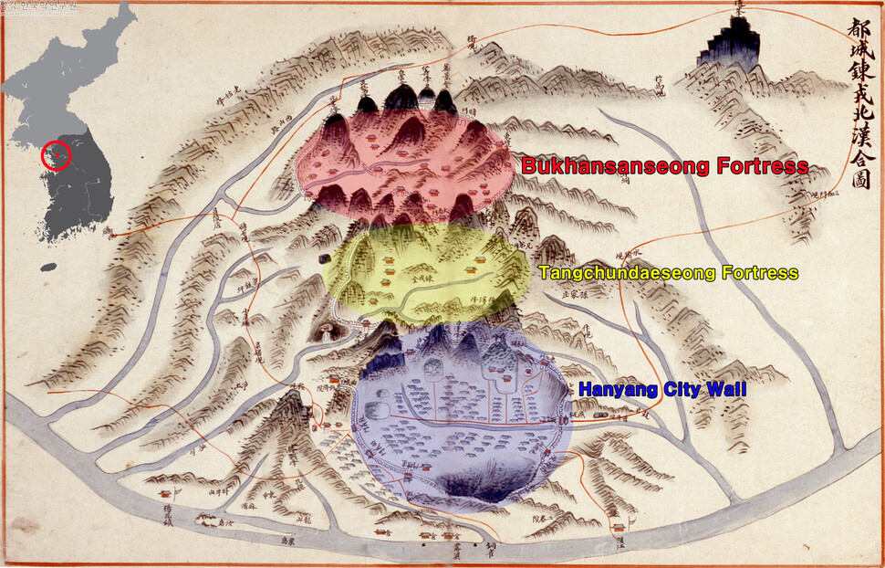 조선시대 수도성곽의 가치를 공유하는 북한산성, 탕춘대성, 한양도성 위치도. 경기도 제공