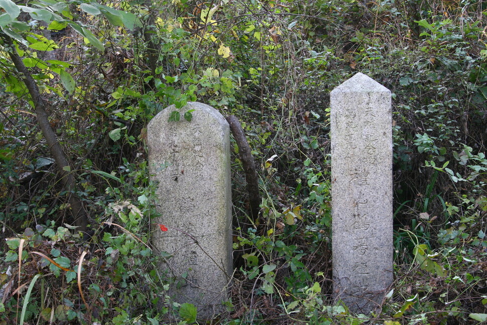 충남 예산 대술면 궐곡리에 있는 ‘천연기념물 황새 번식지’ 기념비. 예산황새공원 제공