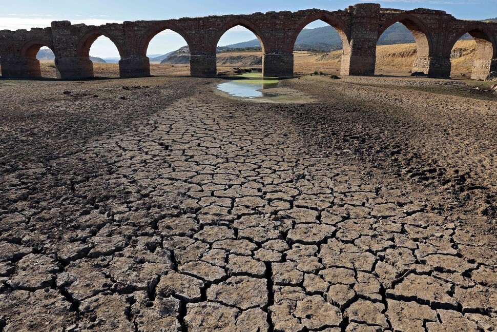 스페인 엑스트레마두라 지역 강바닥이 폭염으로 말라붙어 있다. AFP 연합뉴스
