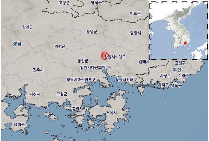 경남 함안군 동북동쪽 16㎞ 지역에서 17일 오전 10시37분10초 규모 2.4의 지진이 발생했다. 기상청 제공