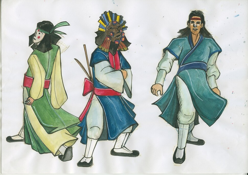 영화 '왕의 남자' 등장인물의 의상 스케치. 캐릭터의 성격에 맞게 의복 색감을 설정했다.사진 강승용 제공 영화 '왕의 남자' 등장인물의 의상 스케치. 캐릭터의 성격에 맞게 의복 색감을 설정했다.사진 강승용 제공