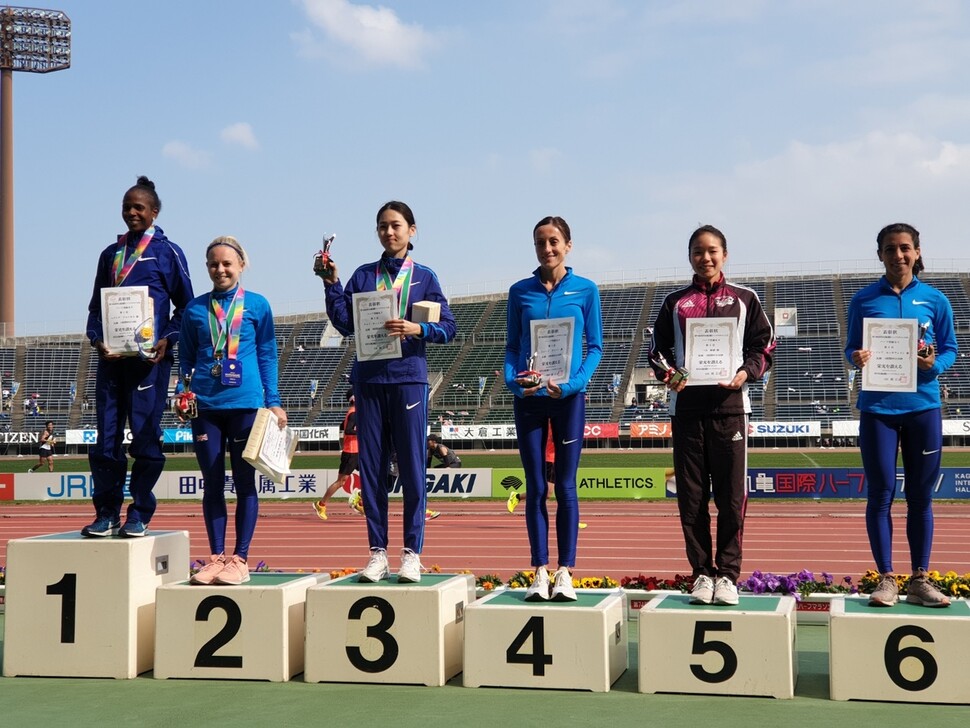 최경선이 2일 일본에서 열린 2020 가가와 마루가메 국제하프마라톤대회에서 1시간08분35초로 한국신을 작성하며 3위에 올랐다. 대한육상경기연맹 제공