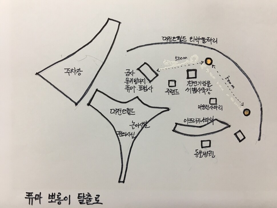 퓨마 뽀롱이 탈출로. 송인걸 기자