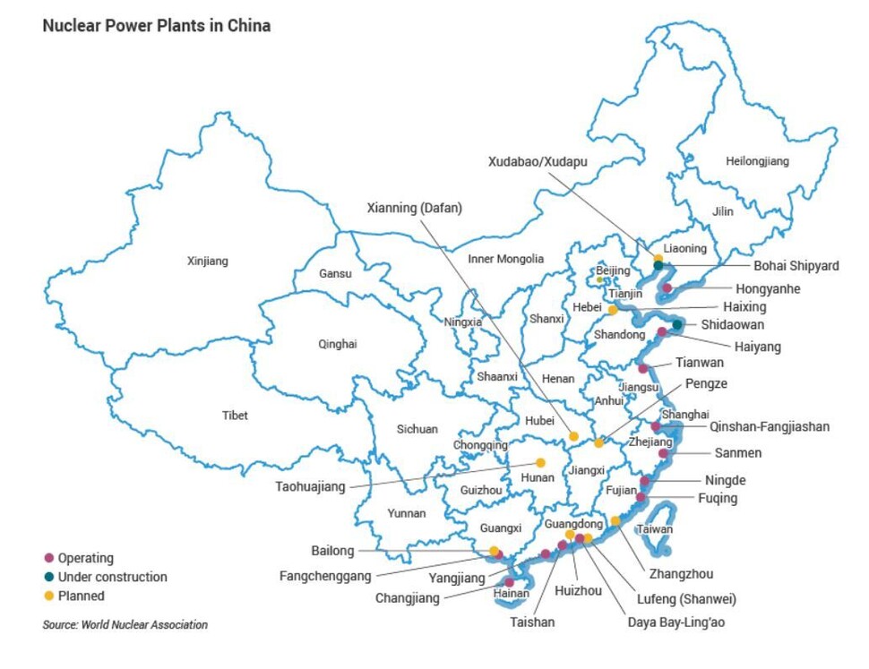 중국의 원자력발전 현황. 세계원자력협회 홈페이지 갈무리
