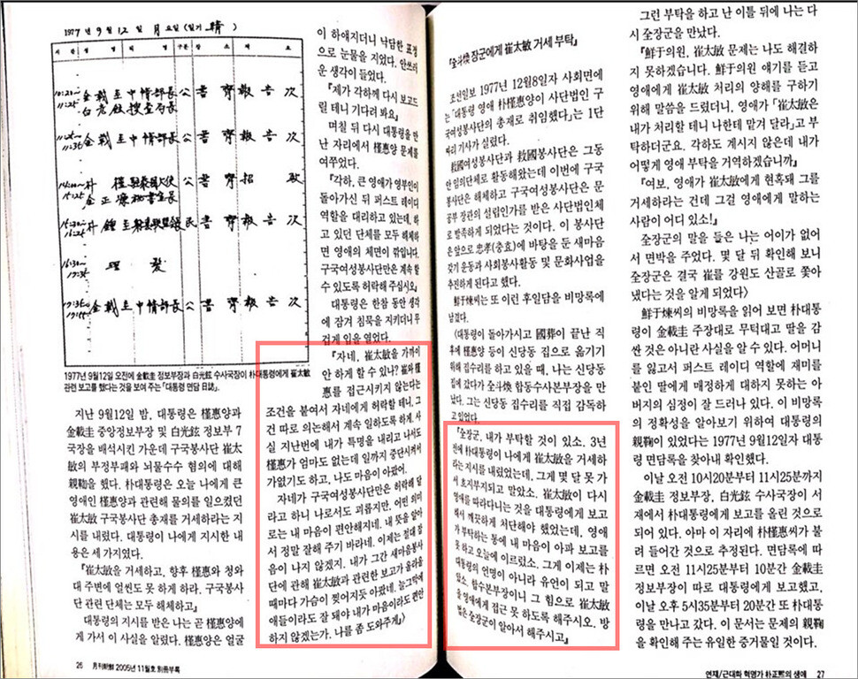 월간조선 2005년 11월호는 1977년 9월 12일 오전에 김재규 중앙정보부장