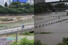 14일 경기도 의정부시 중랑천에서 시민이 자전거를 타고 다리를 건너는 모습이 지난 6일 집중호우로 같은 장소가 침수된 모습(오른쪽 사진)과 대조를 이루고 있다. 연합뉴스