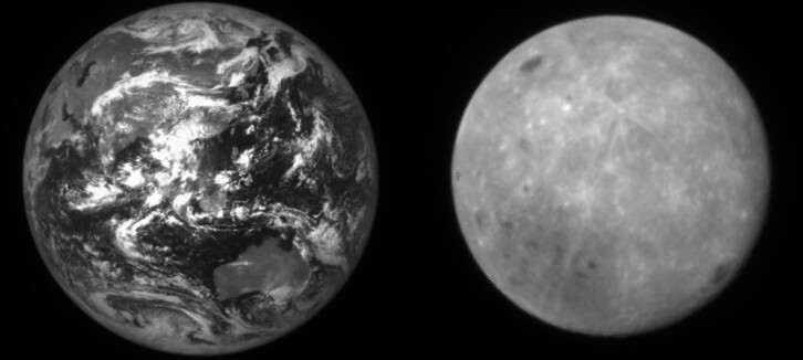 다누리호가 처음으로 찍어 보내온 지구와 달.