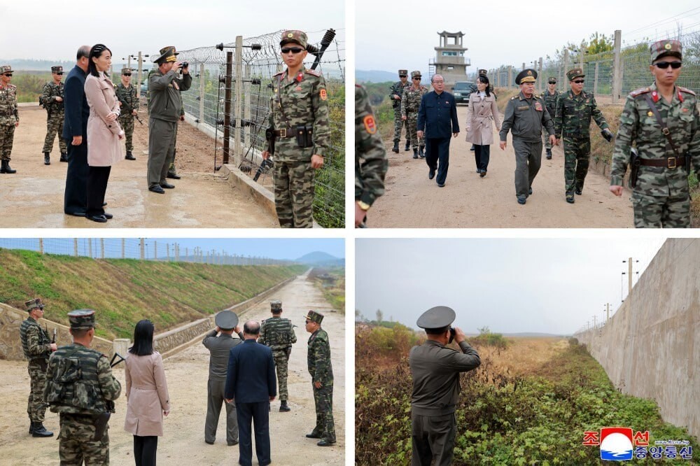박정천 북한 국방성 고문이 지난 20일 남부국경 요새화 공사 현장의 주요 지점들을 리일환 노동당 비서와 김여정 노동당 총무부장, 인민군 총참모부 주요 지휘관들과 함께 시찰했다고 조선중앙통신이 21일 보도했다. 조선중앙통신 연합뉴스