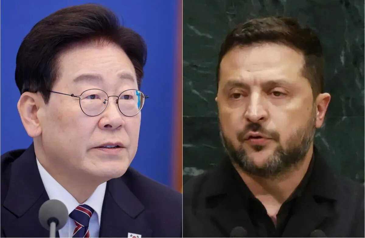 President Lee Jae Myung of South Korea and President Volodymyr Zelenskyy of Ukraine. (UPI/Yonhap)