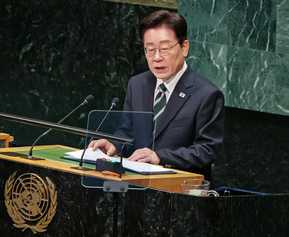 President Lee Jae-myung delivers a keynote speech at the UN General Assembly in New York