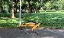 “거리두기 지키세요” 로봇개는 공원 순찰 입무중!
