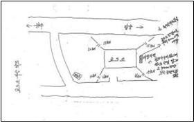A map drawn by a soldier in the 3rd Airborne Brigade during a 1995 investigation by prosecutors of secret burials during the Gwangju Democratization Movement of 1980