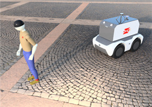A digital image of a postal worker followed by a delivery robot. (provided by Korea Post)