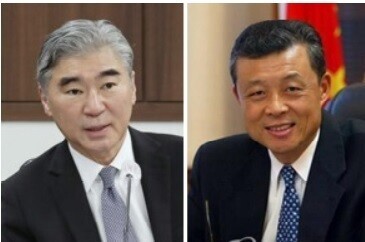 Sung Kim, the US State Department's special representative for North Korea, and Liu Xiaoming, China’s Special Representative on Korean Peninsula Affairs (Yonhap News)