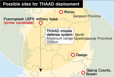 Possible sites for THAAD deployment