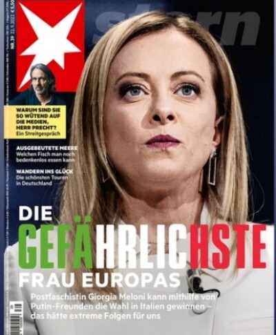 독일 시사주간지 <슈테른>은 2022년 9월 이탈리아 총선 직전에 이탈리아형제들의 조르자 멜로니(45) 대표를 표지이야기로 다루면서 ‘유럽에서 가장 위험한 여성’이란 제목을 달았다.