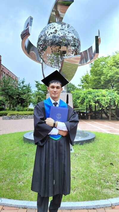 Erkinjon Shokirov after graduating with his master’s degree from Gyeongsang National University.