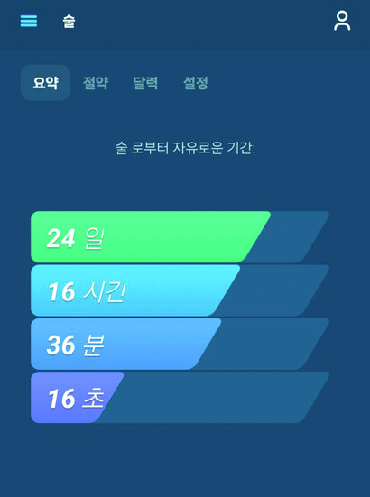 단주를 시작한 2023년 12월25일 이후의 시간을 측정하는 휴대전화 앱 화면. 익명의 30대 알코올중독자 제공