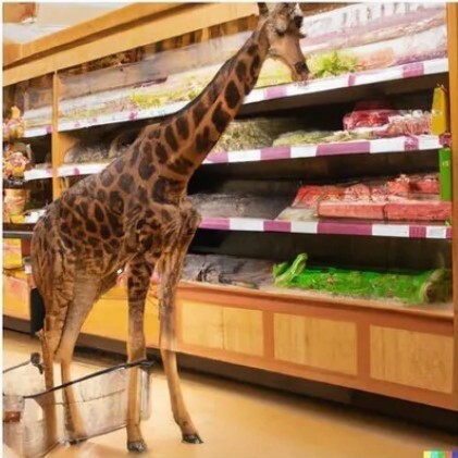 ‘마트에서 쇼핑하는 기린’의 이미지.