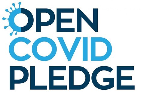 The logo for the Open COVID Pledge for information sharing and openness regarding the development of treatments and vaccines for COVID-19