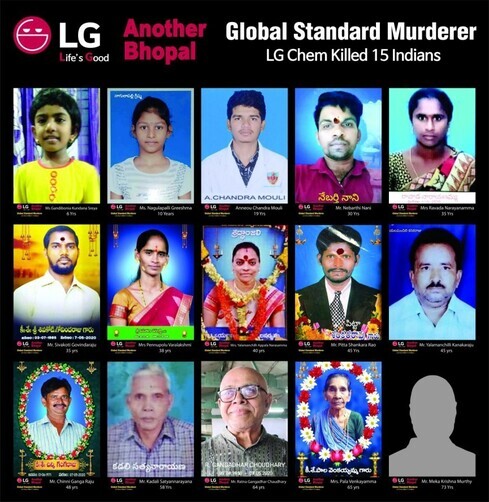 Images of the 15 victims who died because of the gas leak. (provided by the Asian Citizen's Center for Environment and Health)