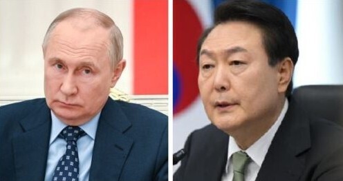 Russian President Vladimir Putin and South Korean President Yoon Suk-yeol. (Yonhap)