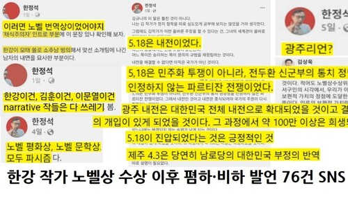 “노벨상은 파시즘”, “중국 덕에 수상”…76차례 한강 헐뜯은 선방위원