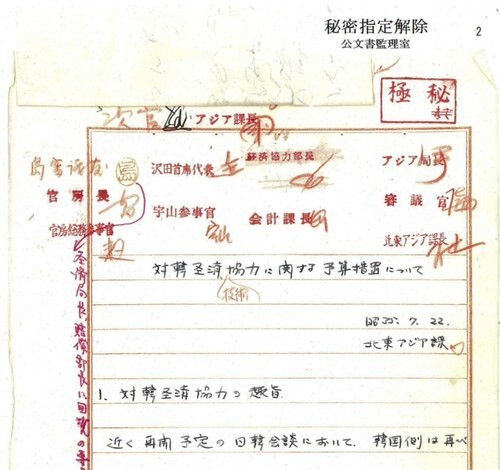 A recently declassified government document drafted by the Japanese Foreign Ministry on South Korea-Japan relations in July 1960
