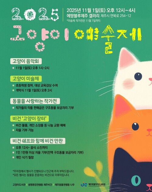제주 ‘고양이 도서관’ 운영 기금 마련을 위한 ‘고양이 예술제’가 오는 11월1일 제주시 ‘에땅블루제주 갤러리’에서 열린다. 제주동물권행동 나우 제공