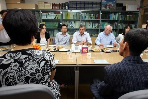  sit down to speak with relatives of murder victims in South Korea at the Catholic Adjustment Center