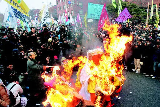  in a protest against U.S. pressure to ease South Korea's quarantine measures.