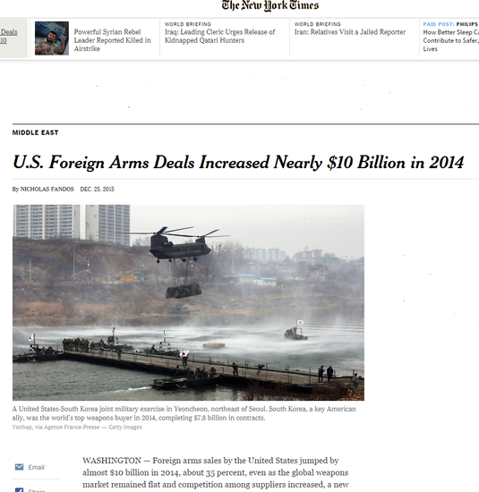 A New York Times report on 2014 US foreign arms sales