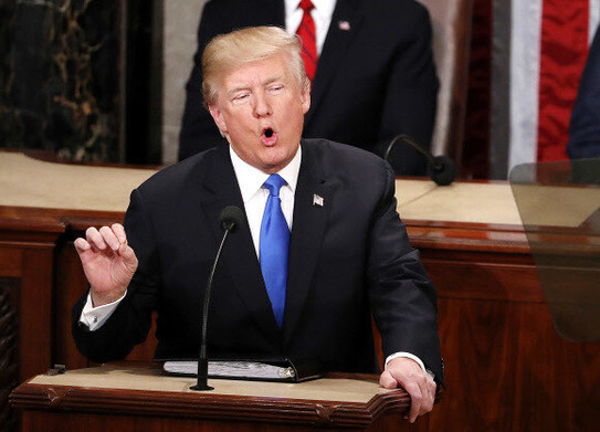US President Donald Trump speaks during the State of the Union address in Washington