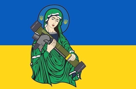 This meme, known as St. Javelin, has become a symbol of the Ukrainian resistance to the Russian invasion, and has been shared widely on social media. (captured from Twitter)