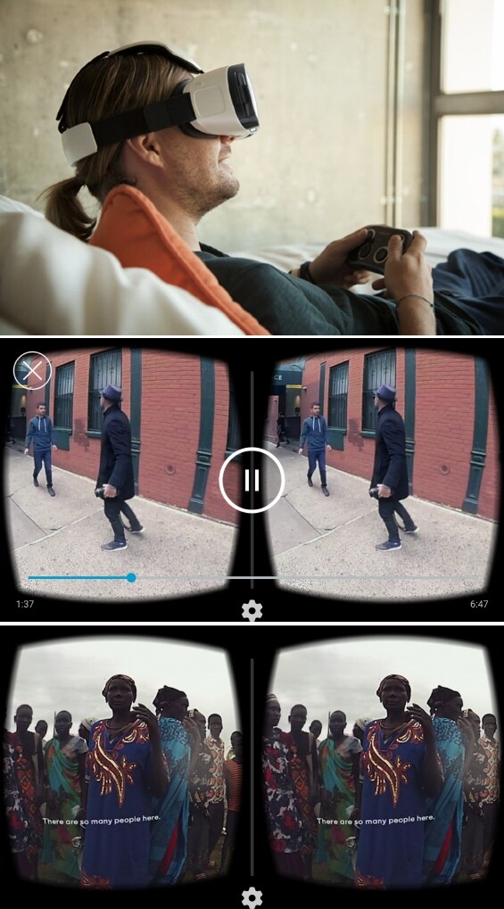 위쪽부터 삼성전자 제공, 뉴욕타임스 VR 화면 갈무리