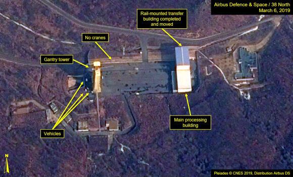 Satellite images released by the website 38 North of North Korea’s Tongchang Village missile launch site