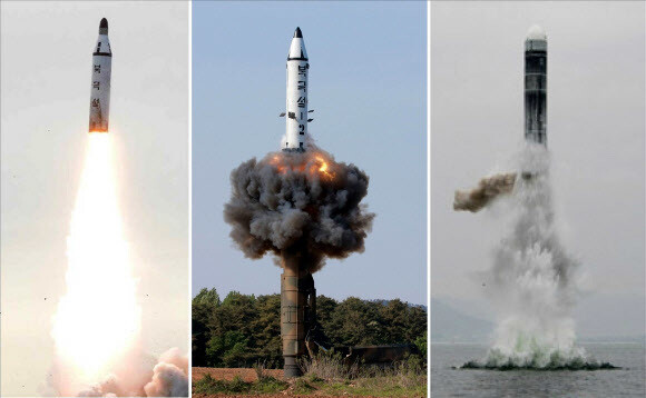 The types of Pukguksong missiles that North Korea has launched thus far. On the left is the Pukguksong-1