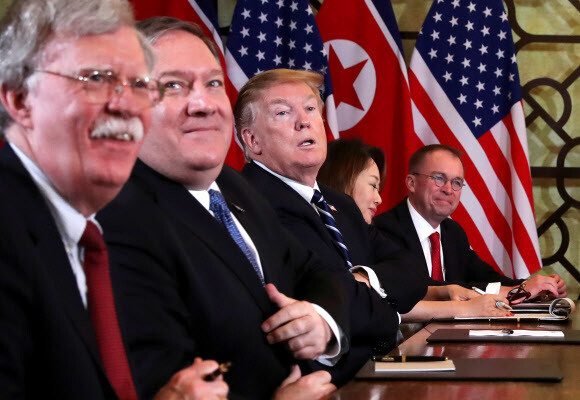 White House National Security Advisor John Bolton (far left) during the Hanoi summit on Feb. 28 