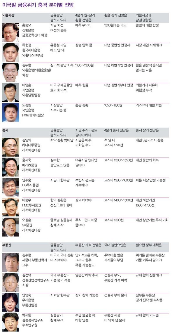 미국발 금융위기 충격 분야별 전망