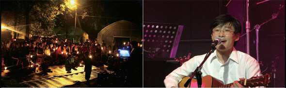 2010년 꿀벌마을 촛불집회, 과천시민 소극장 공연 찬조 출연(왼쪽부터).서형원 제공